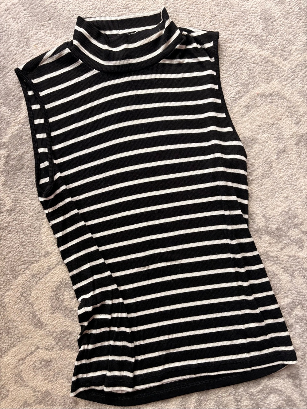 Sanctuary Black & White Striped Sleeveless Mock Neck Tank
